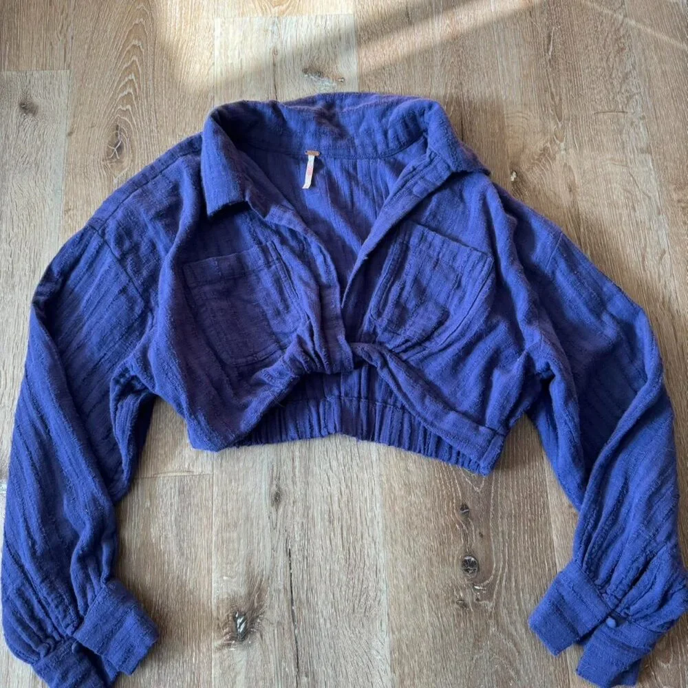 Free People Purp/Blue Endless Summer Stay Cool Crop Wrap‎ Long Sleeve Top size S